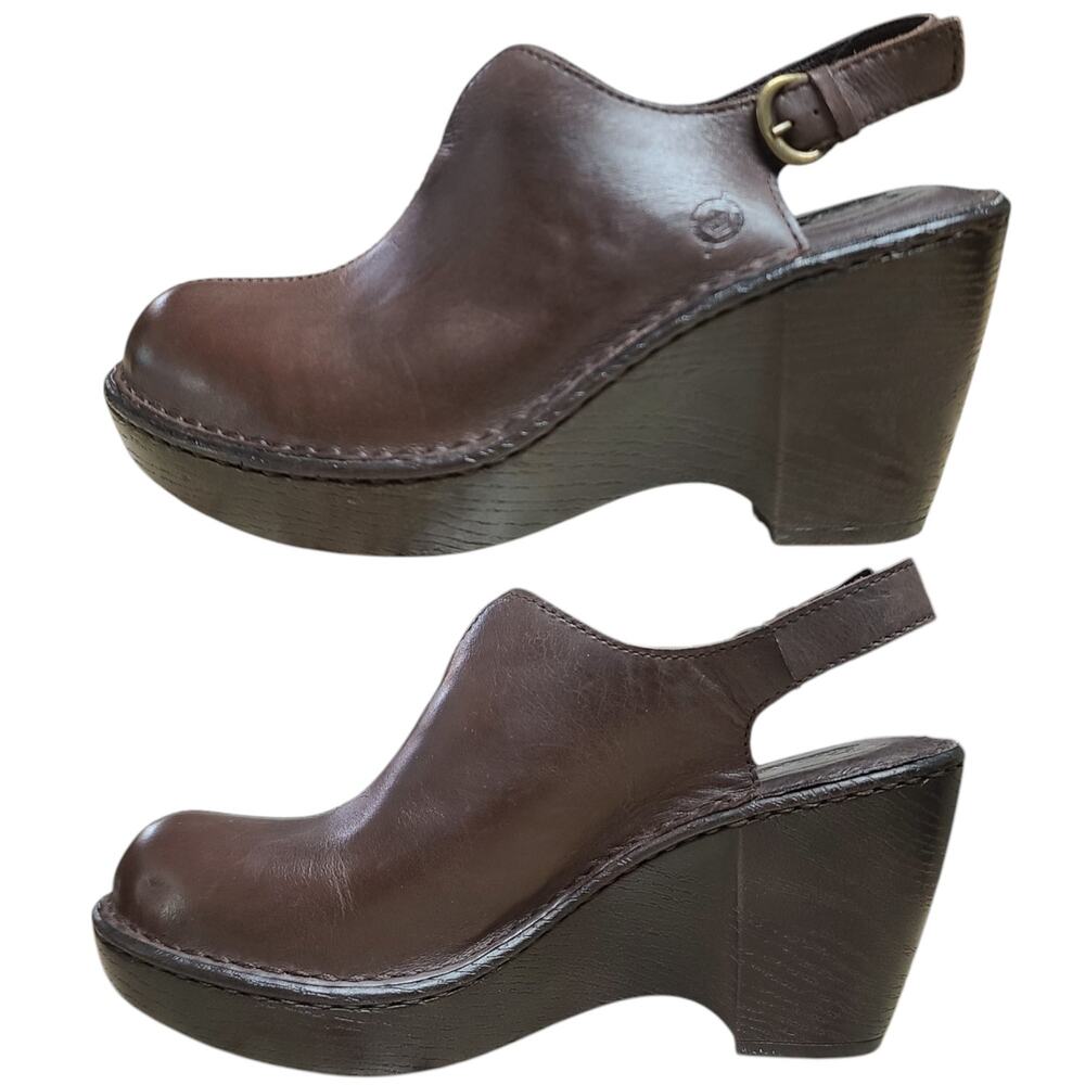 Born Brown Leather Slingback Clogs